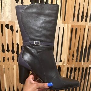 NWT - Paola Ruggeri - Mid-Calf Two-Tone Black and Purple Women's Heeled Boots